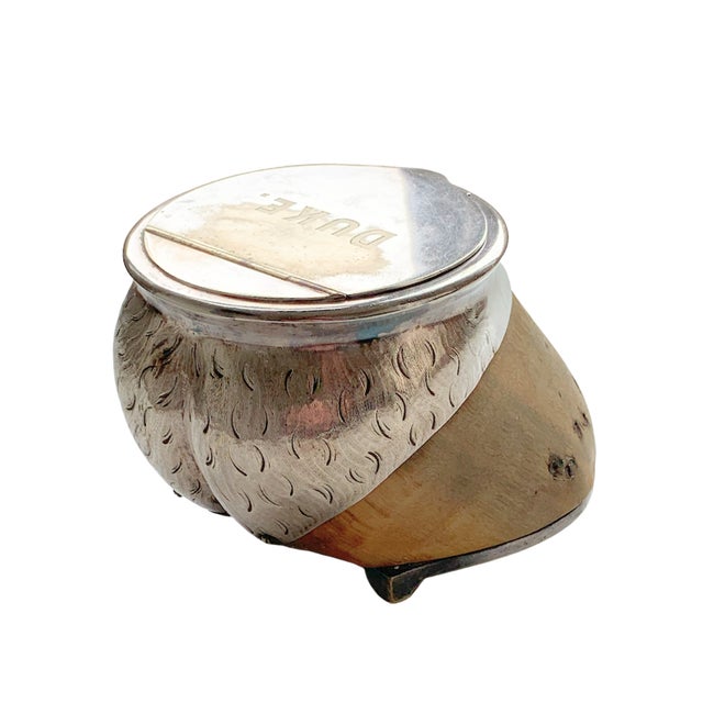 Sculpture Materials Antique Equestrian Horse Hoof Inkwell, Silver Mounted, “Duke” For Sale - Image 7 of 9