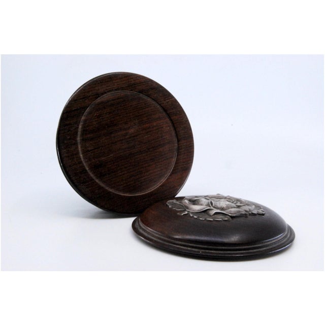 Silver Wooden Jewelry Box with Silver Application and Flower-Shaped Lid For Sale - Image 8 of 11