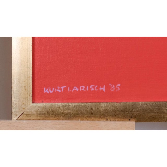 1980s 1985 Kurt Larisch "E-94" Original One of a Kind Painting Gilded Metal Frame Oil on Canvas For Sale - Image 5 of 8
