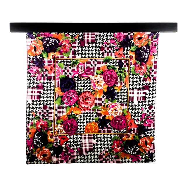 Pure Silk Crepe De Chine Vintage Scarf With Wall Hanging Scarf Holder For Sale
