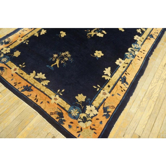 1900s Navy Floral Traditional Antique Chinese Peking Carpet 5'1" X 7'8" Wool Knotted Rug For Sale In New York - Image 6 of 11