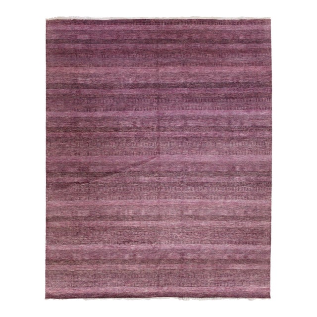 Modern Savannah Handmade Purple Wool Rug With Geometric Design For Sale