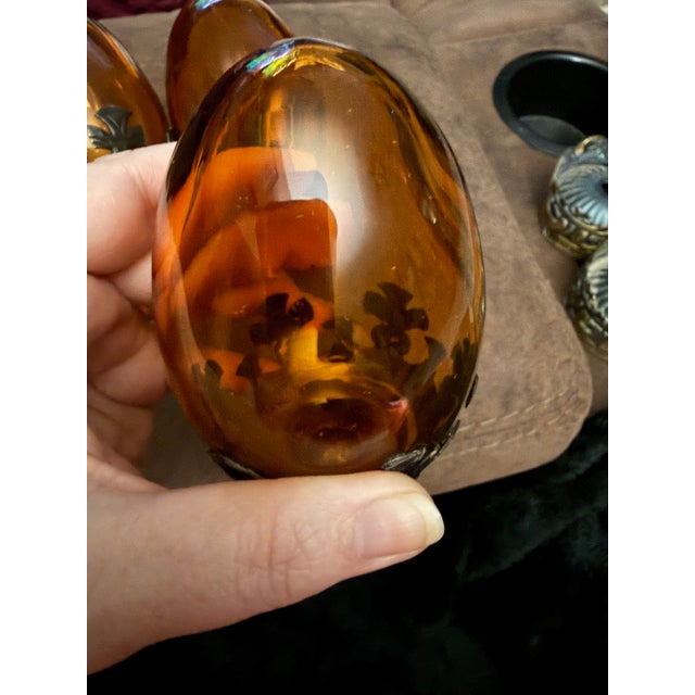 Vintage Amber Glass Newel Post Finials Staircase Toppers - Set of 3 For Sale - Image 6 of 7
