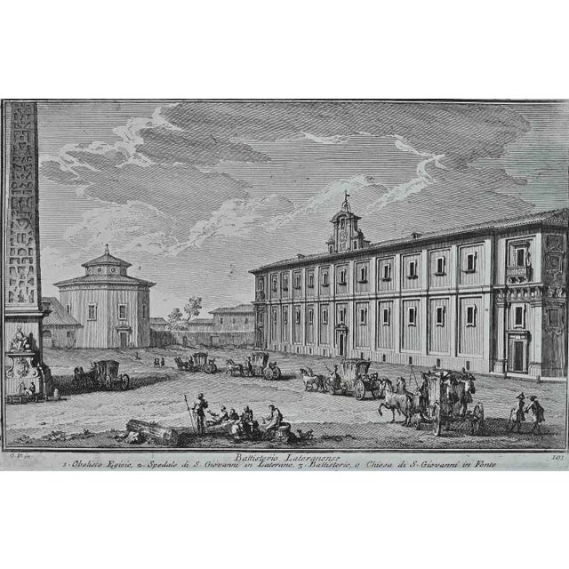 Battistero Lateranese is an original etching of the Late 18th century realized by Giuseppe Vasi. Signed and titled on...