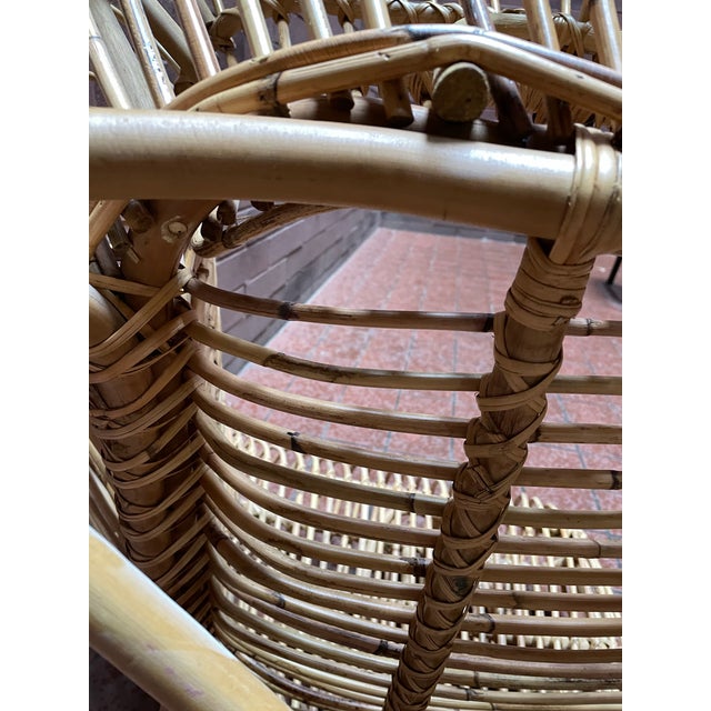 Tan Vintage Boho Franco Albini Attributed Handcrafted Bent Rattan Lounge Chair For Sale - Image 8 of 9