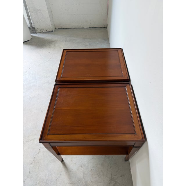 Wood Vintage Hekman Neoclassical Style Wood End Tables With Drawers – A Pair For Sale - Image 7 of 17