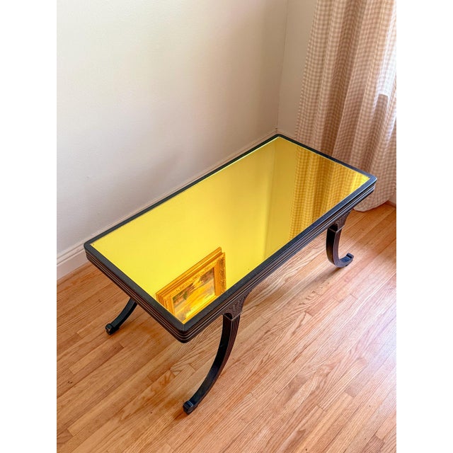 Early 20th Century Early 1900s Citron Gold Mirror Top and Ebony Walnut Empire Coffee Table For Sale - Image 5 of 17