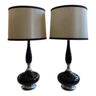 1960s Vintage Black Enamel Lamps - a Pair For Sale