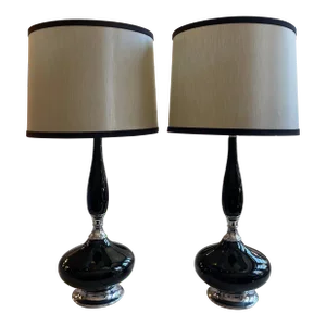 1960s Vintage Black Enamel Lamps - a Pair