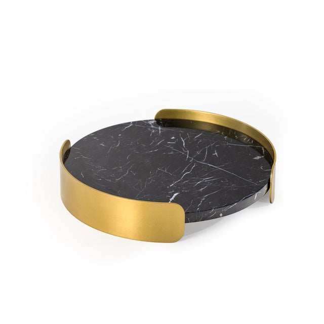 2020s Pedros Round Tray, Brass/Black Marble For Sale - Image 5 of 5