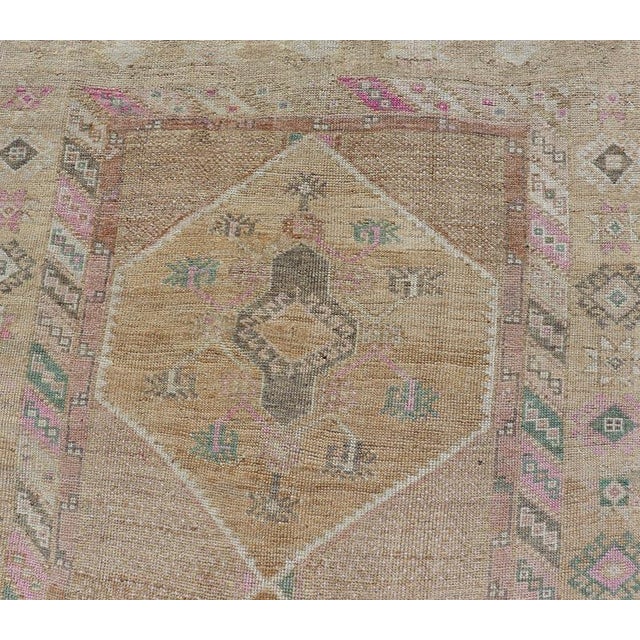 Vintage Turkish runner in Brown background, accent colors, tan, green, light blue, taupe, Keivan Woven Arts / rug/TU-...