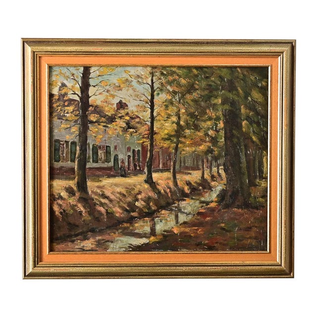 Brown French Vintage Framed Autumn Landscape Painting For Sale - Image 8 of 8