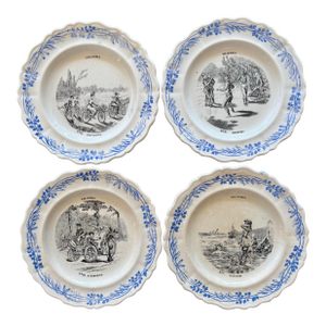 19th Century French Les Sports Scene Small Plates - Set of 4