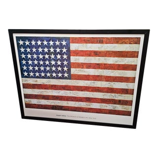 Postmodern 80’s Large Jasper Johns “Flag” Moma Exhibition Poster, Framed For Sale