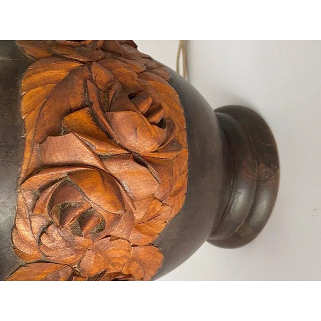 Wood Art Deco Wood Hand Carved Table Lamp, France, 1940s For Sale - Image 7 of 11