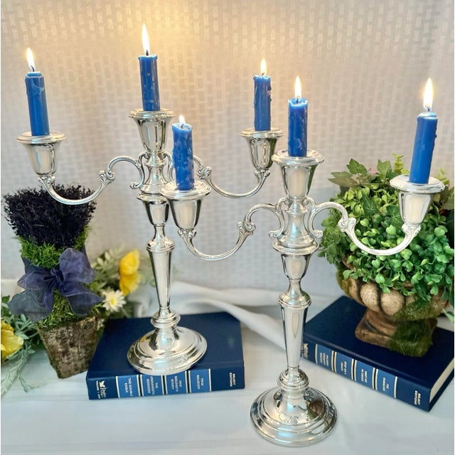 Silver Vintage Sterling Silver Gorham Candelabras 808/1 Puritan Scroll Arms - a Pair For Sale - Image 8 of 9