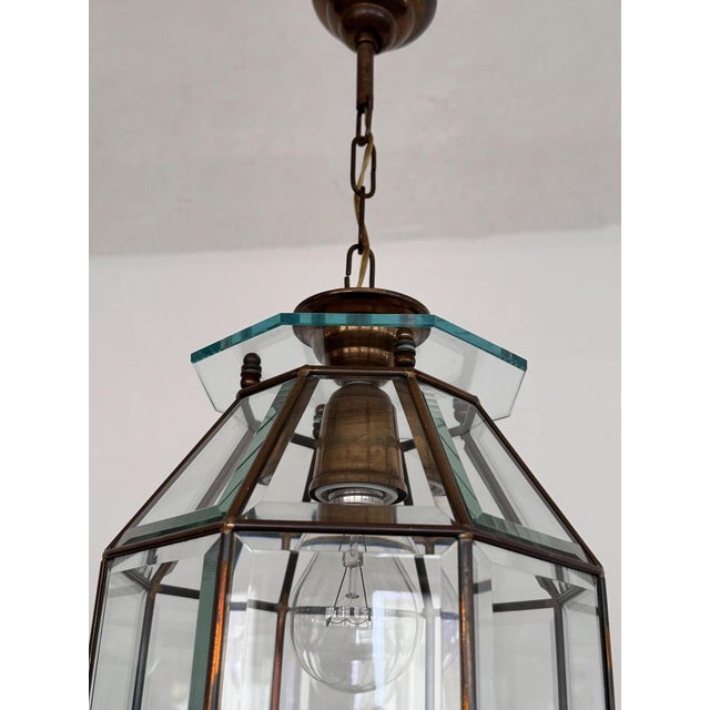 Italian Brass and Cut Glass Pendant Lamp, 1960s For Sale - Image 9 of 13