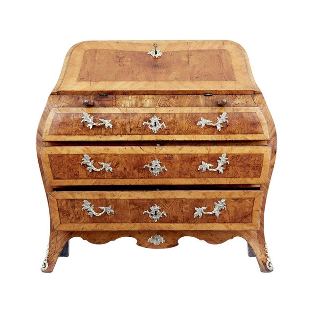Rococo 18th century yew and elm bureau desk circa 1750. Stunning swedish rococo period bombe shaped bureau. Beautifully...