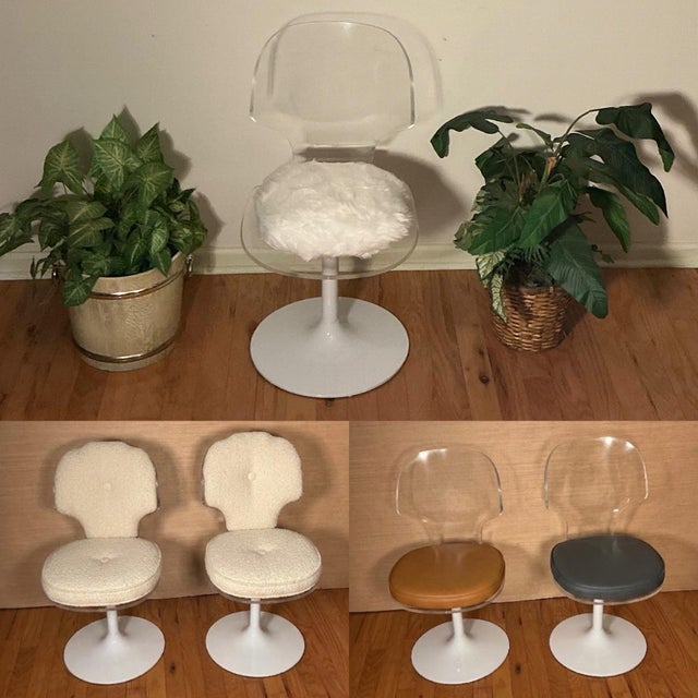 Vintage Hollis Jones Style Lucite Acrylic Swivel Side Chair White Tulip Base, Circa 1970s For Sale - Image 12 of 12