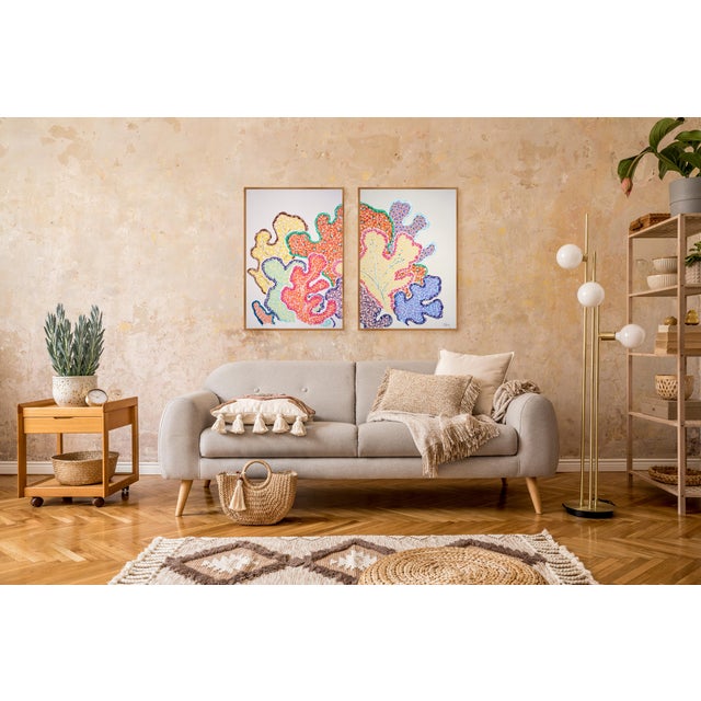 Yellow 2026, Illustration Style Marien Diptych, Vivid Coral Beings, Colorful Seascape on Paper by Romina Milano For Sale - Image 8 of 9
