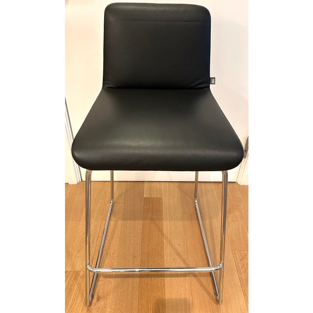 Rolf Benz 626 Sinus Black Leather Skid Bar Stool Designed by Kai Stania For Sale In New York - Image 6 of 11