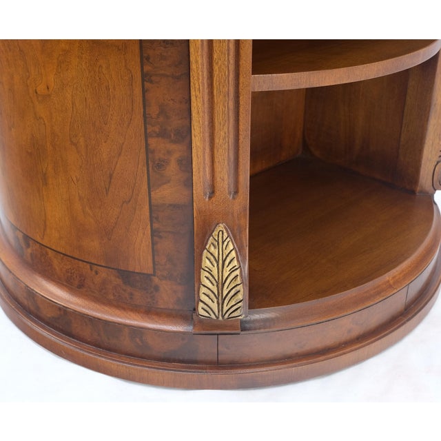 Henredon Burl Walnut Round Center Lamp Side Occasional Table Stand Shelves For Sale - Image 9 of 12