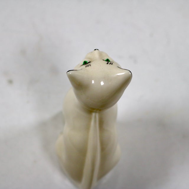 1990's Vintage Belleek Ireland Porcelain White Cat Figurine With Green Eyes For Sale In Cincinnati - Image 6 of 8