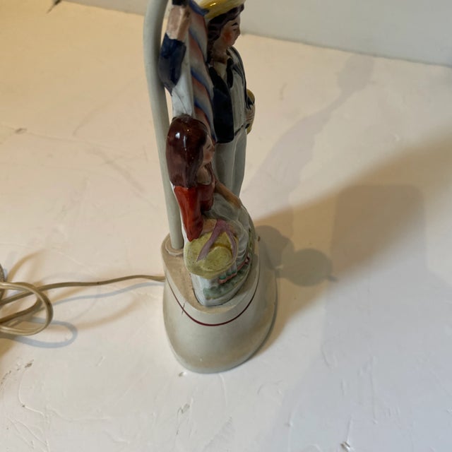 Mid 20th Century Pair of Mid Century Staffordshire Lamps Featuring a Sailor and His Maiden or Sweetheart For Sale - Image 5 of 7