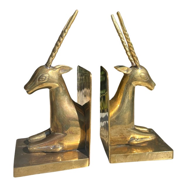 Vintage Brass Antelope Bookends – Pair For Sale