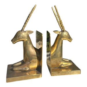 Vintage Brass Antelope Bookends – Pair