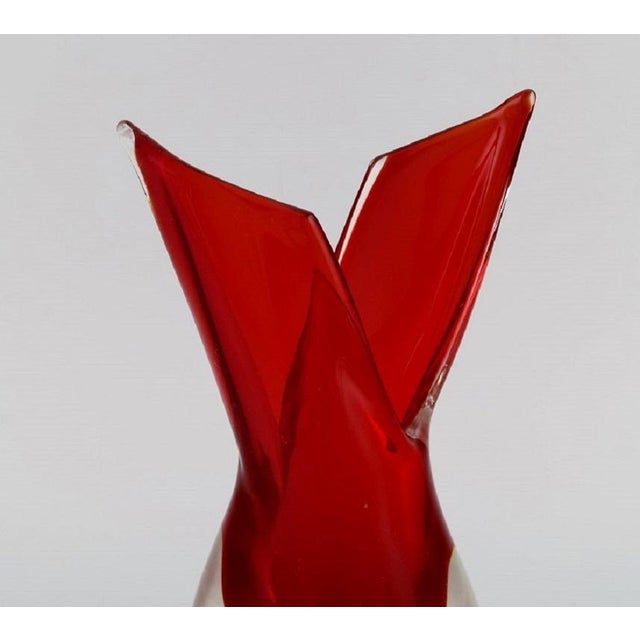 Art Glass Italian Red and Clear Mouth-Blown Murano Vase, 1960s For Sale - Image 3 of 6
