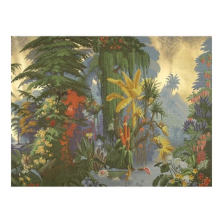 Chinoiserie Tropical Scenic Mural Panel, Wildlife Jungle on Gilded Background For Sale