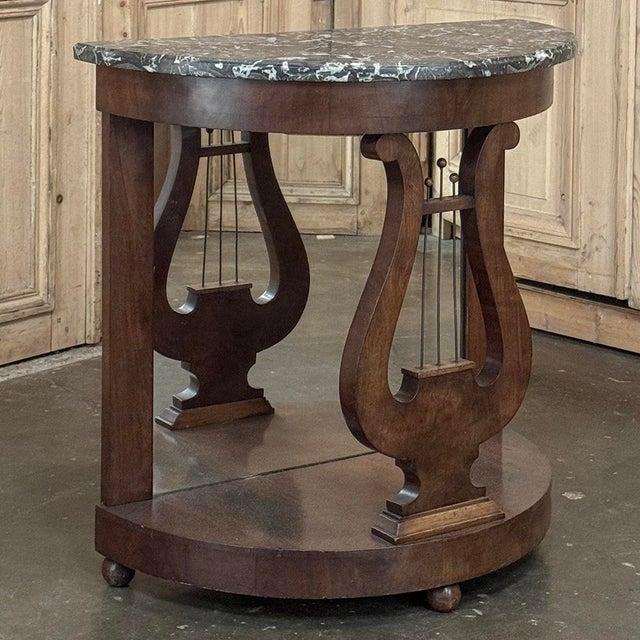 Empire Demilune Lyre Console in Mahogany With St. Anne Marble Top For Sale - Image 4 of 18