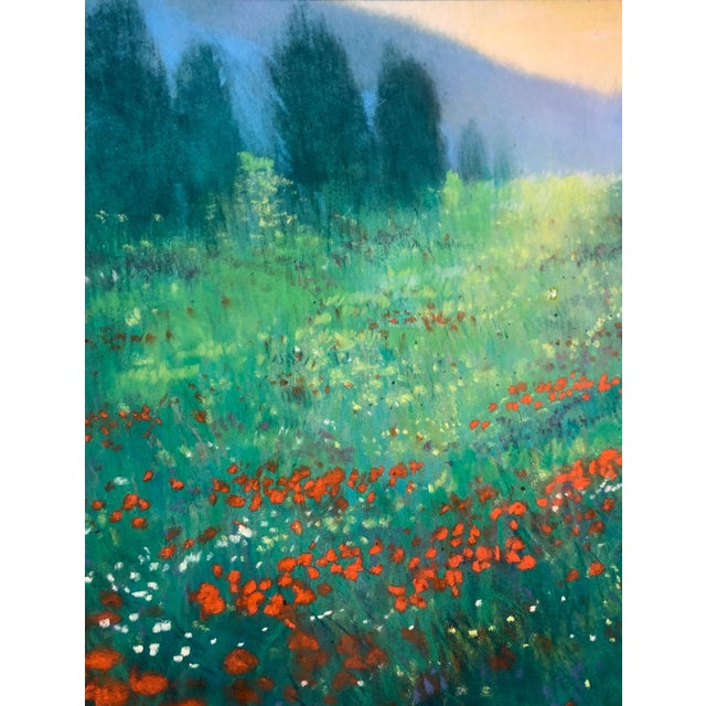 2000 - 2009 Kuno Vollet, German Contemporary Pastel Painting Radiant Landscape Field with Flowers Poppies, 2002 For Sale - Image 5 of 9