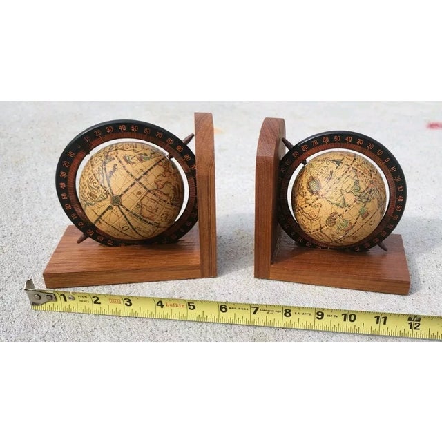 Mid-Century Modern Vintage Wooden Old World Globe Spins Bookends- a Pair For Sale - Image 3 of 3