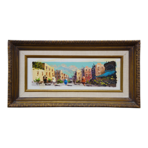 European Impressionist Market Place Street Scene Oil Painting on Board 17"