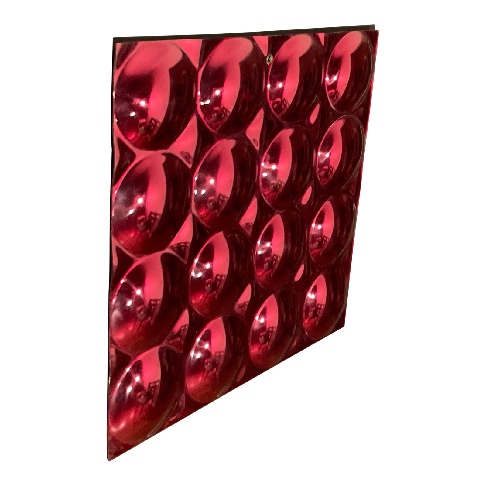 Pop Art Frameless Bubble Plexiglass Panel Mirror Cranberry Mid