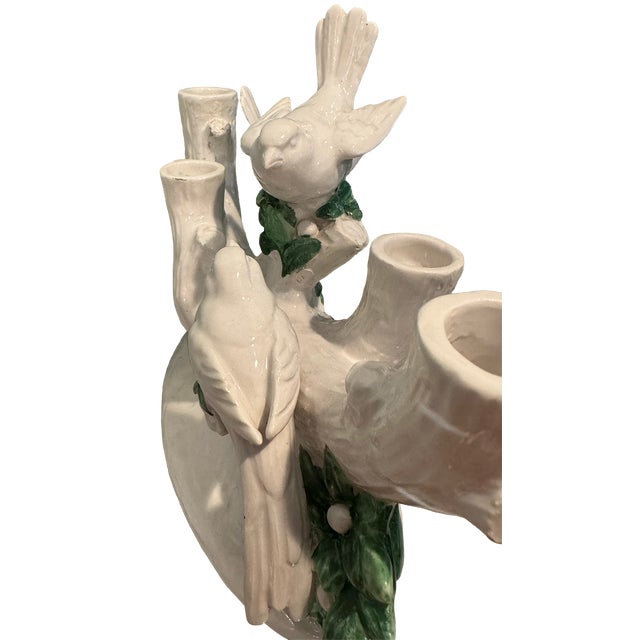 Ugo Zaccagnini Italian Bird & Branch Ceramic Candelabra, Circa 1930s–40s For Sale In Seattle - Image 6 of 17