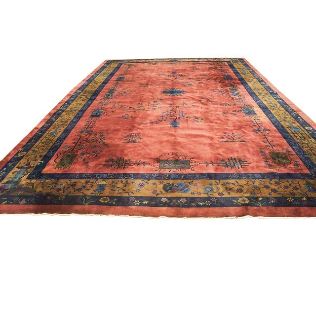 1920s Rich Red Big Size Floral Antique Wool Hand Knotted Art Deco Chinese Rug For Sale In New York - Image 6 of 8
