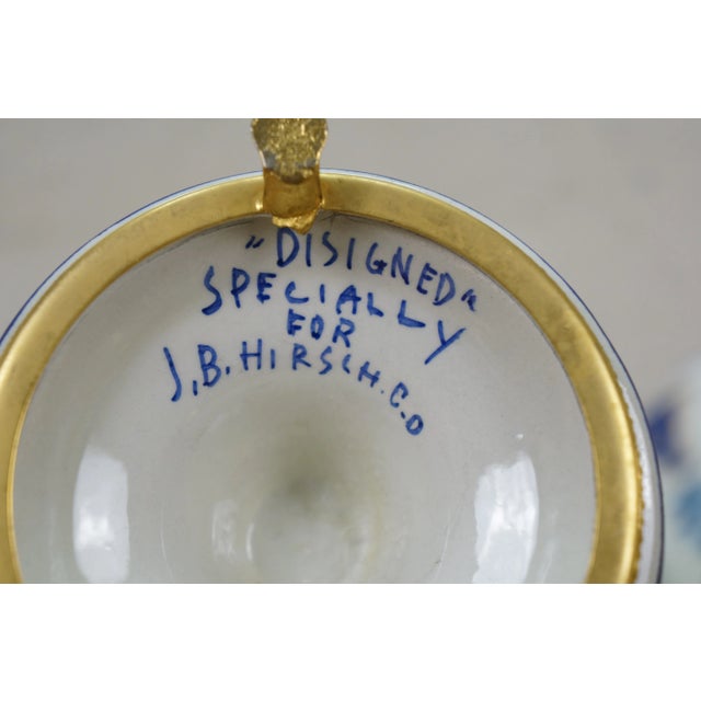 J. B. Hirsch Mid 20th Century 2 Jb Hirsch Corsi Italian Blue & White Floral Porcelain Mantel Vases Urns 9" For Sale - Image 4 of 16