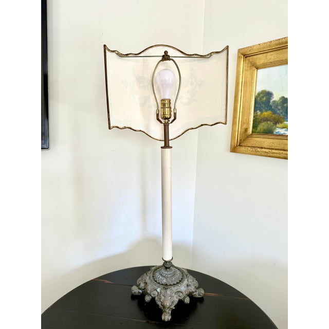 Early 20th Century European Altar Stick Table Lamp With Gilt Shade For Sale - Image 4 of 6