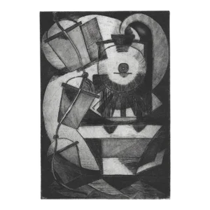 1930s Train Art Moderne Etching and Aquatint