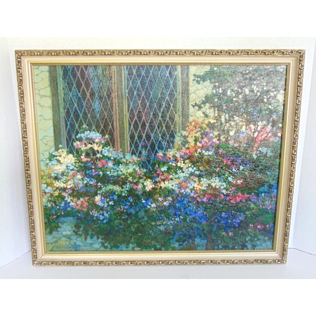 Textured print on board entitled "Rebecca's Garden". Signed by Denslow at lower left. Framed dimensions are 22"W x 18"H....