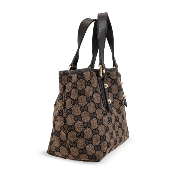 Gucci Gucci Gg Canvas Small Tote Brown Monogram Leather-Trim Gold-Hardware Bag For Sale - Image 4 of 12