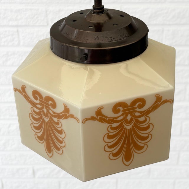 Swedish Art Deco Modernist Pendant Lamp in Glass and Brass, 1930s For Sale - Image 4 of 9