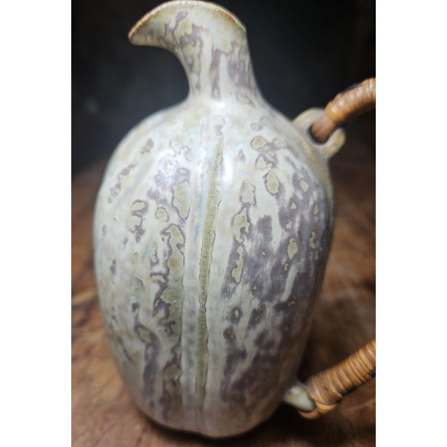 Avocado 1940s Arne Bang Woven Gourd Shaped Rattan Handle Jug For Sale - Image 8 of 13