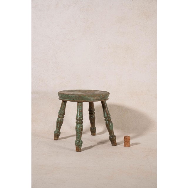 Antique Green Painted Turned Milk Stool For Sale - Image 4 of 4