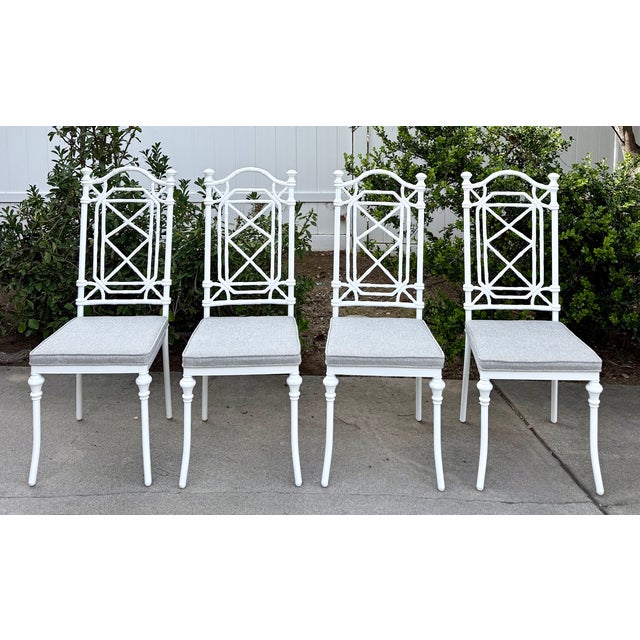 Set of 4 Restored Kessler Faux Bamboo Fretwork Chinoiserie Dining Chairs, Indoor/Outdoor For Sale In Los Angeles - Image 6 of 17
