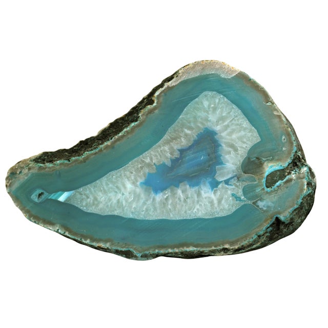 1980s Teal Banded Agate Paper Weight For Sale - Image 5 of 5