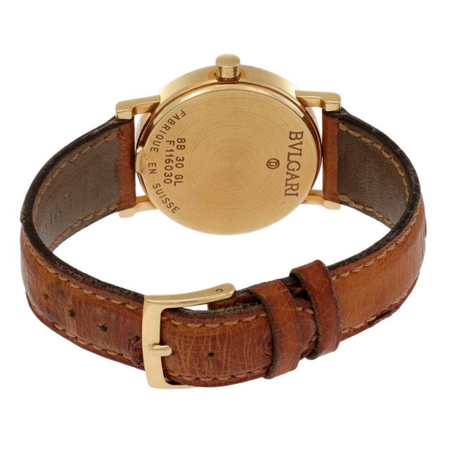 Contemporary Bvlgari 18k Yellow Gold 30mm Date Leather Band Midsize Watch For Sale - Image 3 of 5